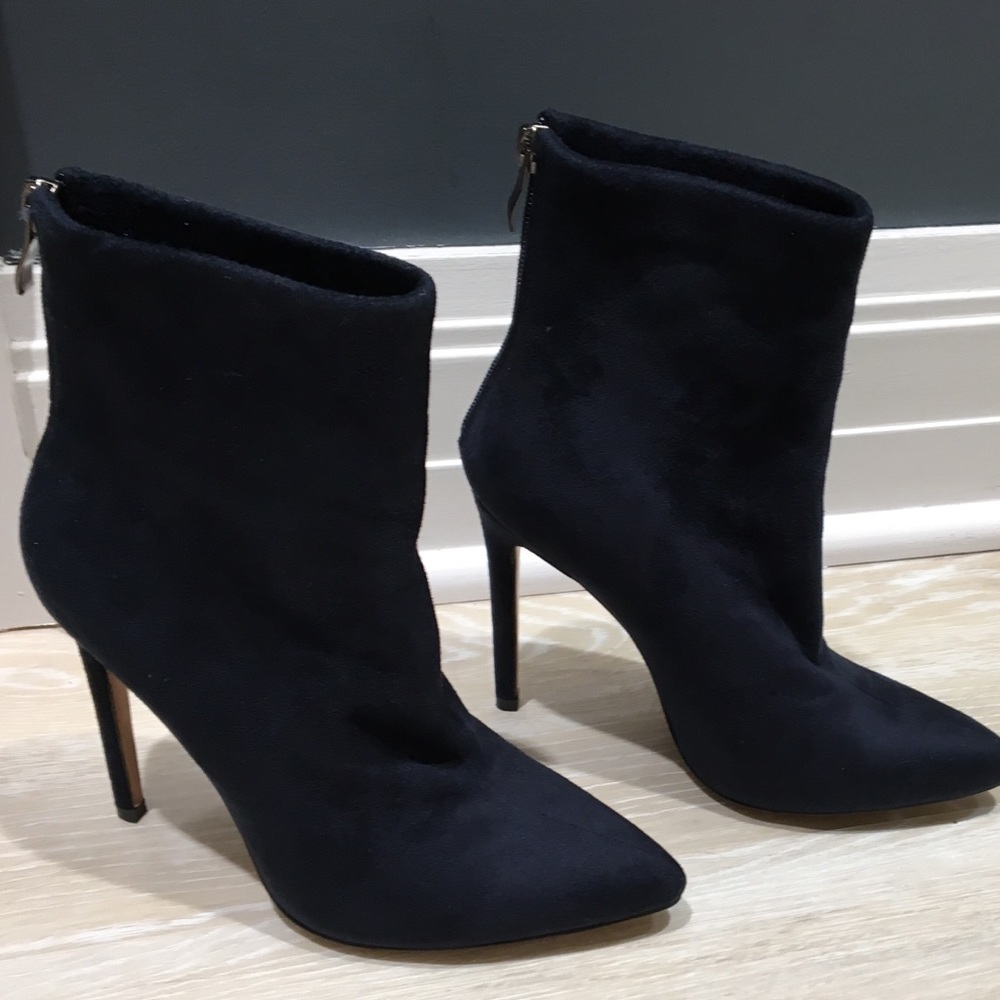Blue suede booties